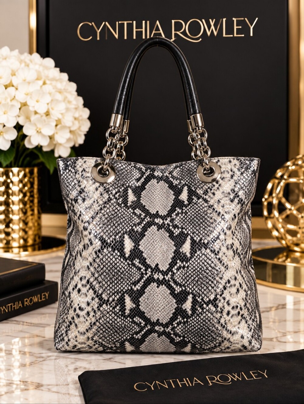 Cynthia Rowley Python Print Leather Tote Bag PLC